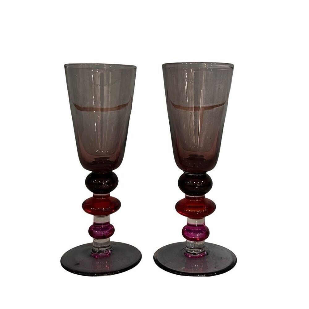 Set Of 2 Sagaform Spectra Shot Cocktail Glasses 5 1/2” Tall Purple Red & Pink